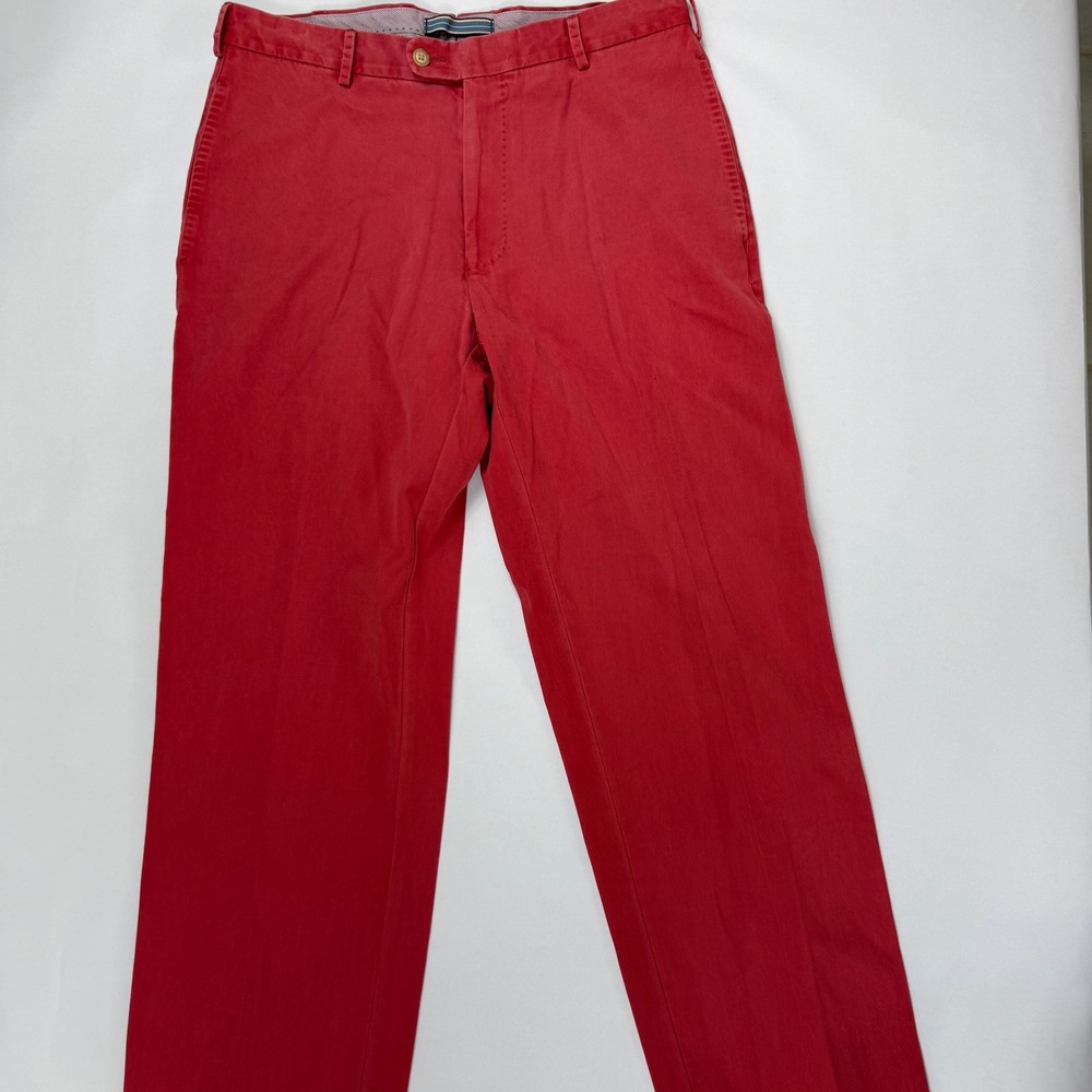 Peter Millar Mens 33x29 Red Pima Cotton Chino Pants Flat Front Straight Trousers